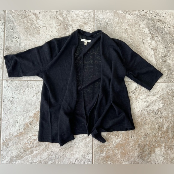 Eileen Fisher Open Front Half Sleeves 100% Linen Cardigan in Black, size PS - Picture 8 of 8